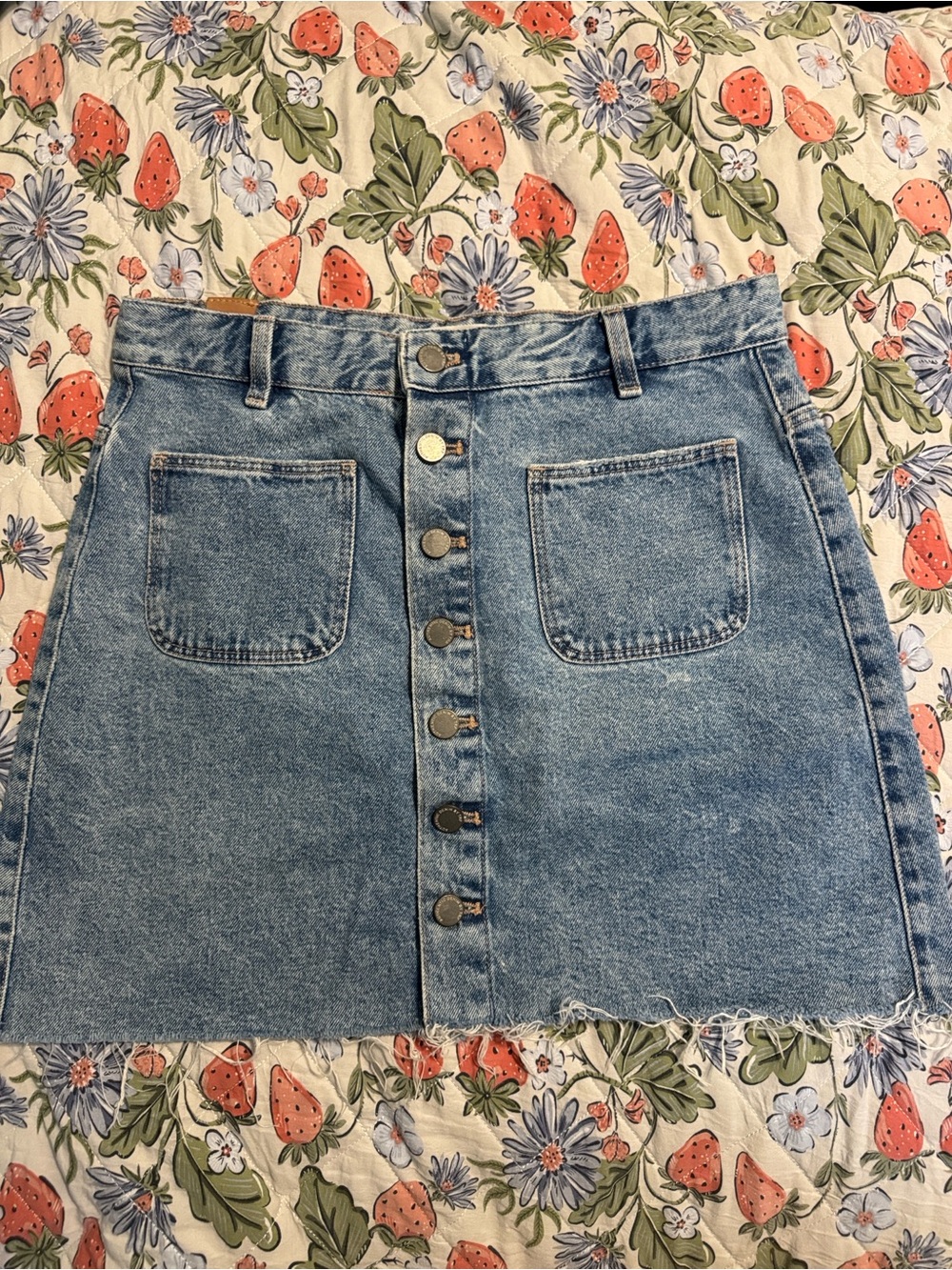 Zara TRF Trafaluc Button Front Denim Mini Skirt Light Wash Size L